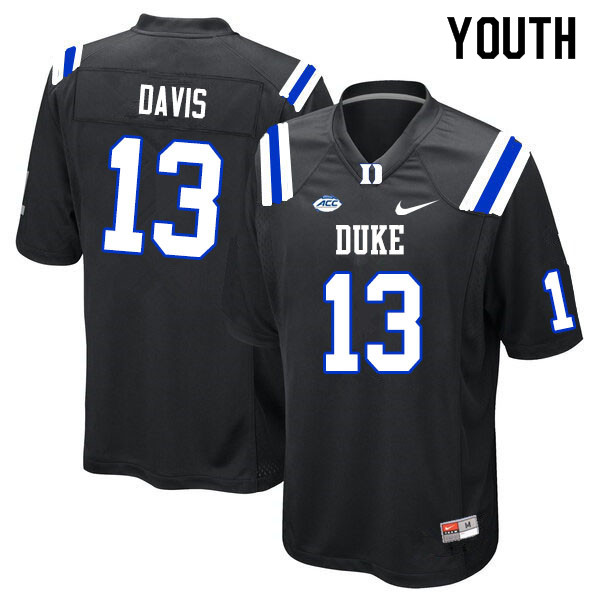 Youth #13 Tony Davis Duke Blue Devils College Football Jerseys Sale-Black - Click Image to Close